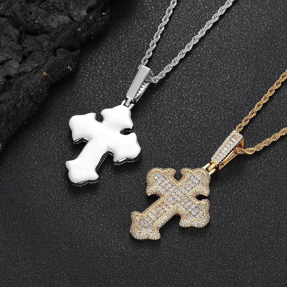 Hip Hop Fashion Charm Cross Pendant Necklace Zircon Crystal Jewelry 18k Real Gold Plated Women Men Religion Jewelry Gifts