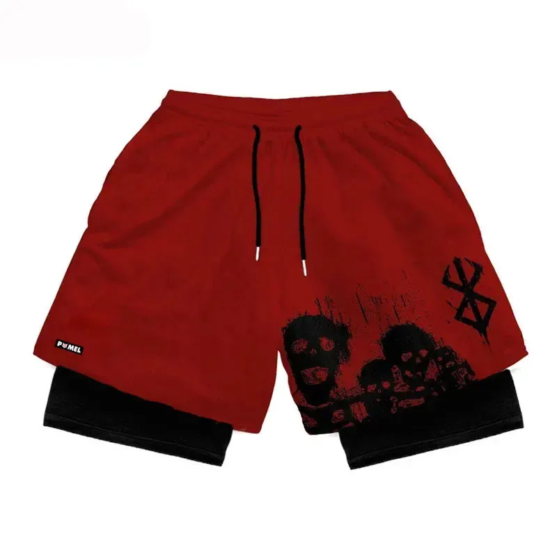 Heren shorts anime berserk manga print 2 in 1 gym compressie stretchy sport snel droge fiess workout zomer d4