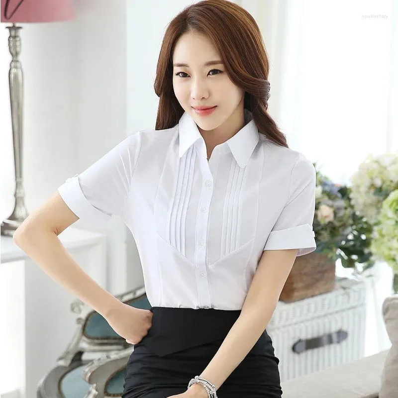 Women's Blouses White Shirt Women Short Sleeve Blouse Working Clothes 2024 Summer Sweet Womens Tops Button Up Shirts OL Elegant Female