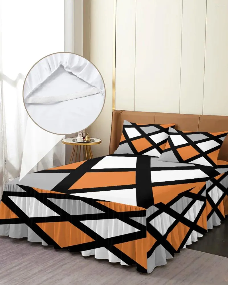 Bettrock, geometrisch, quadratisch, elastisch, Spannbettdecke mit Kissenbezügen, Schutz, Matratzenbezug, Bettwäsche-Set, Bettlaken