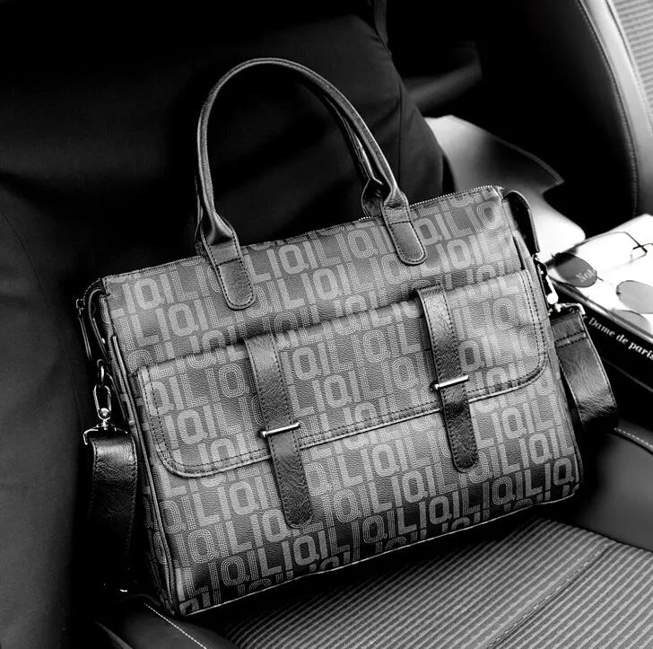 Shoulder bag large capacity horizontal printing portable business bag thickened leather fashion backpack street trend color matching leisure men handbag 4015#