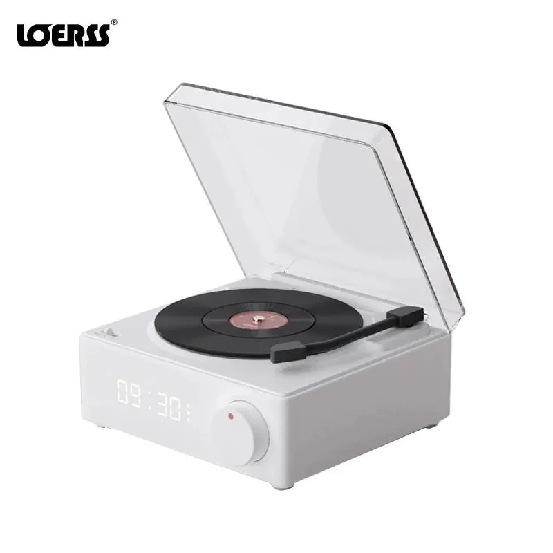 Haut-parleurs LOERSS rétro Bluetooth haut-parleur HD qualité sonore lecteur de disque multifonctionnel musique Audio caisson de basses avec platine réveil