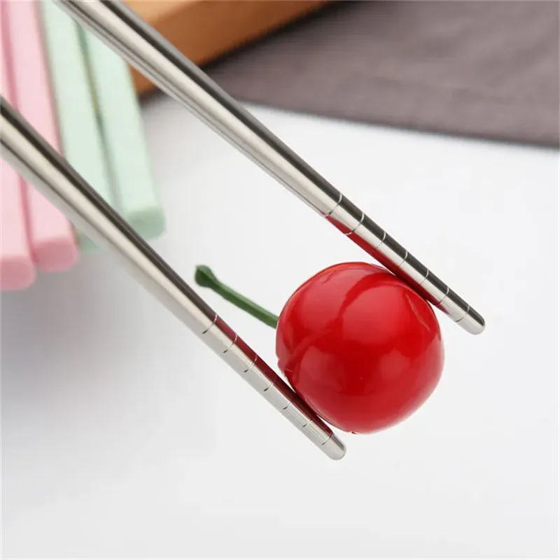 Reusable Chopstick Metal Chinese Chopstick with Plastic Wheat Straw Handle 