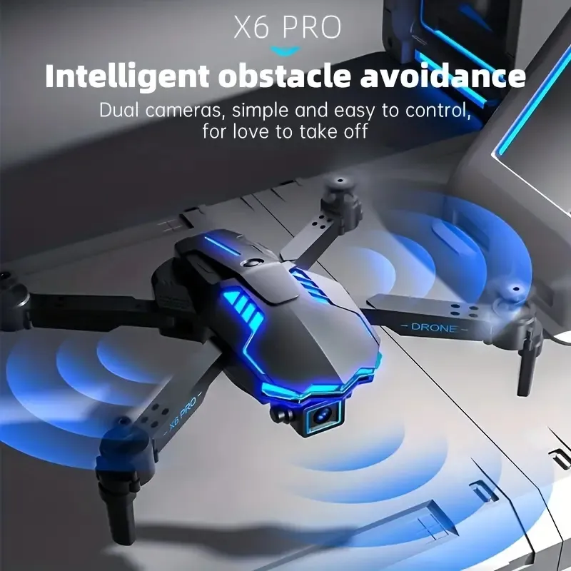 Drone con cámara dual, evitación de obstáculos con luz LED, posicionamiento de flujo óptico, seguimiento inteligente, retorno automático, 3D Flip plegable RC Quadcopter helicóptero juguetes de regalo