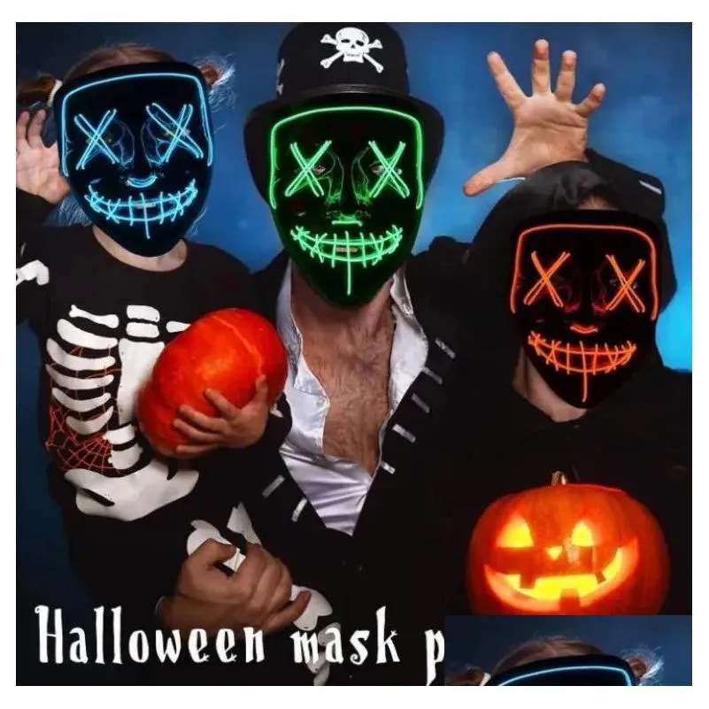 Party Masks Led Mask Halloween Masque Masquerade Neon Light Glow in the Dark Horror Glowing Masker Mixed Color 0825 Drop Delivery Ho Dhlnp