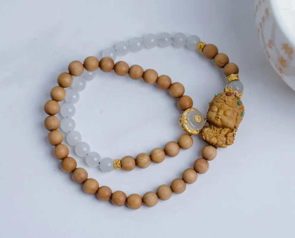 Charm Bracelets Sandal Green Tara Crown Matching: 0.6 Hetian Jade White -like Accessories Guanyin Bodhisattva Bless Guardian