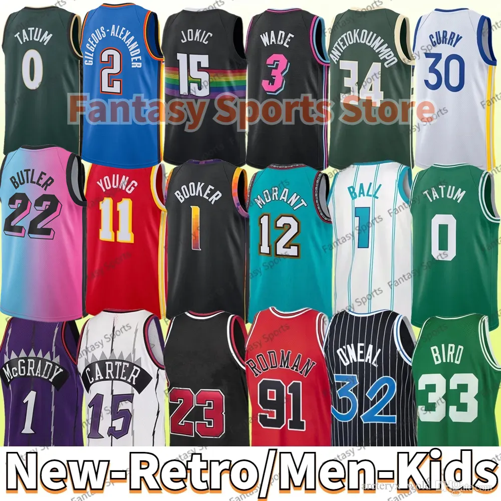 Homens Crianças Basquete Jerseys Nikola Jokic 91 Dennis Rodman Mcgrday Durant Booker Giannis Butler Wade Curry Gilgeous-Alexander 33 Grant Hill Doncic Iverson Mens retro