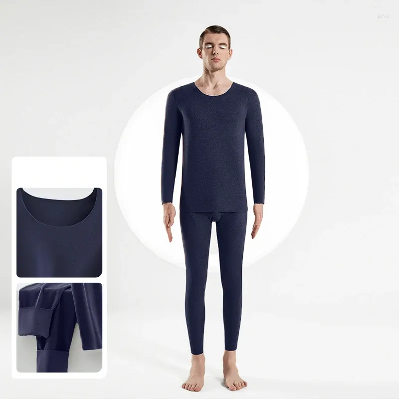 Sous-vêtements thermiques pour hommes, ensemble de 2 pièces, couche de Base, haut et bas à col rond, pour temps froid