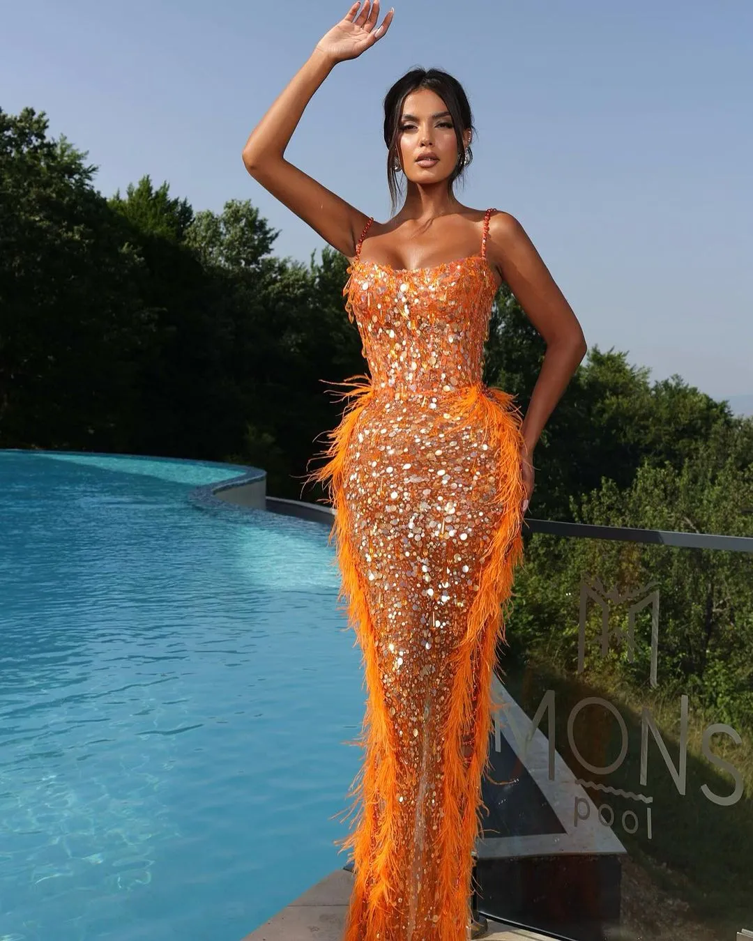orange sequin feather dress Feather sleeve sequin orange mini dress by ASOS Edition