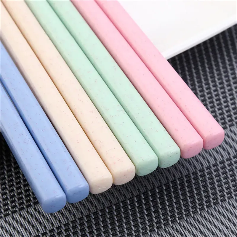 Reusable Chopstick Metal Chinese Chopstick with Plastic Wheat Straw Handle 