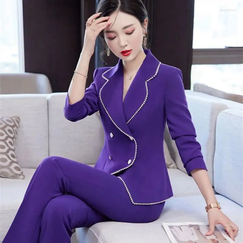 Frauen Zweiteilige Hosen Anzüge Elegante Frau Weibliche Herbst Stil Mode Büro Damen Business Uniform Jacke Und Zwei-stück anzug G558