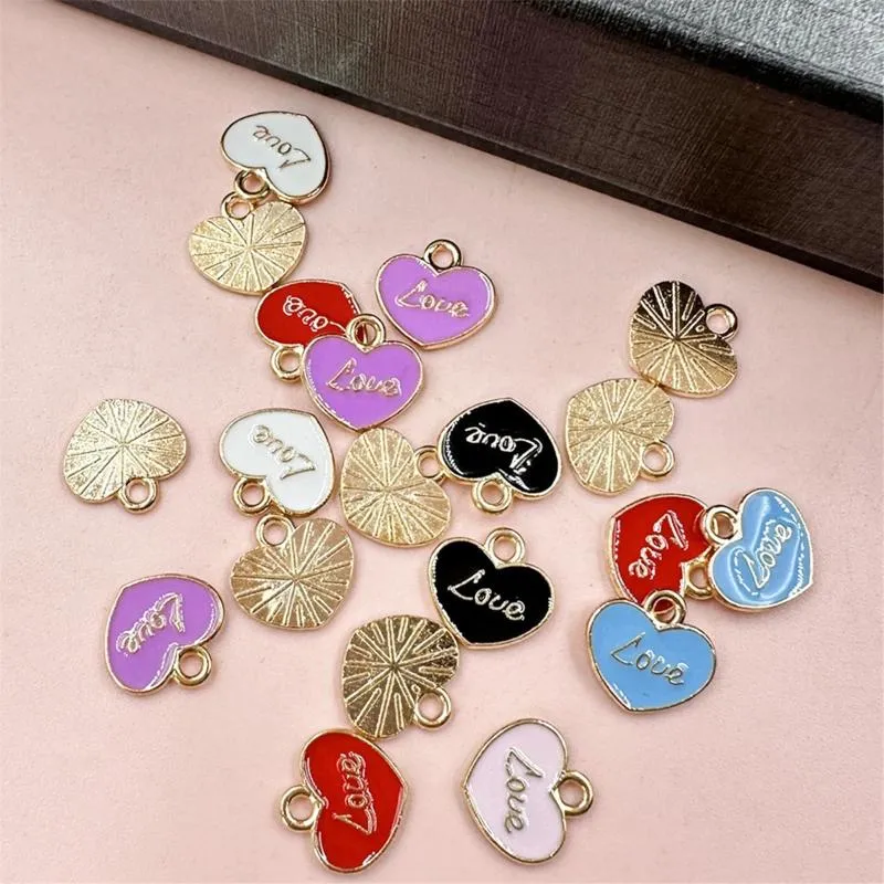 Charms Alloy Dripping Oil Little Love Heart Pendants For Bracelet Earring Making Handmade Material DIY Jewelry Accessories Loose Beads