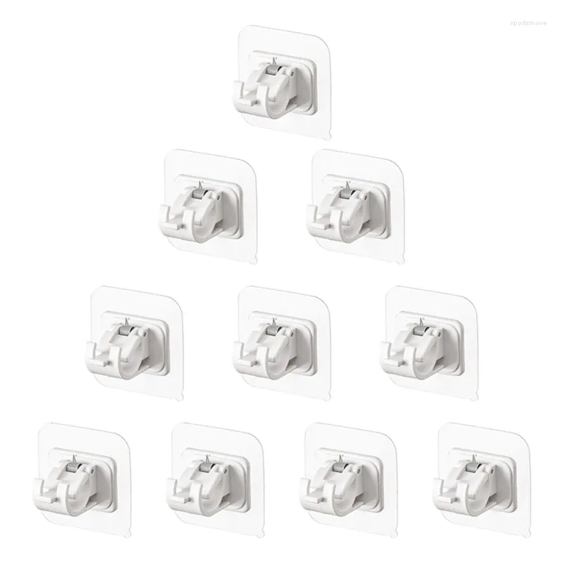 Kitchen Storage 10 PCS Hooks No Drilling Self Adhesive White For Curtain Rod Without Nails Brackets