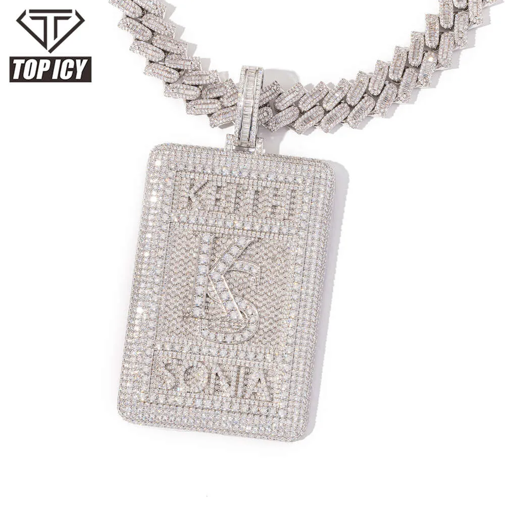 Collier glacé en argent Sterling Moissanite, bijoux Hip Hop, pendentif carré personnalisé