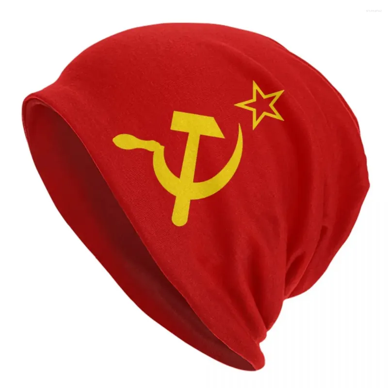 Berets Retro Russian Soviet Flag Bonnet Hats Cool Knitting Hat For Women Winter Warm USSR Hammer And Sickle CCCP Skullies Beanies Caps