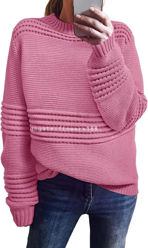 Women's Sweaters YKR Womens 2024 Fall Pullover Sweaters Crew Neck Casual Long Sleeve Crochet Pit Striped Chunky Ribbed Knit Jumper Tops