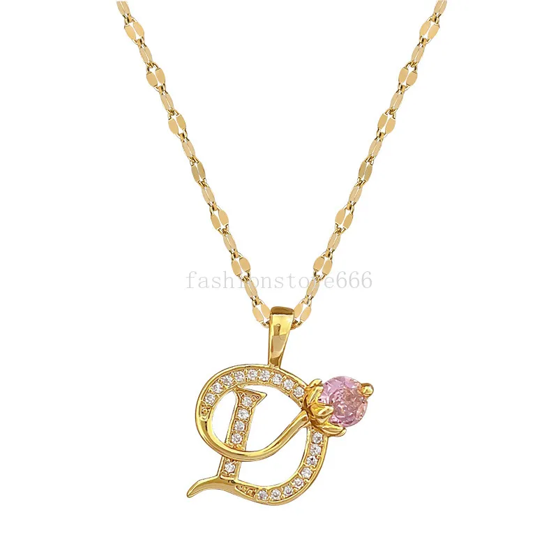 Letter D Rose Flower Hollow Out Rhinestone Pendant Bohemian Halsband Koppar Zirkon Rostfri kedja Mors dag Den bästa gåvan