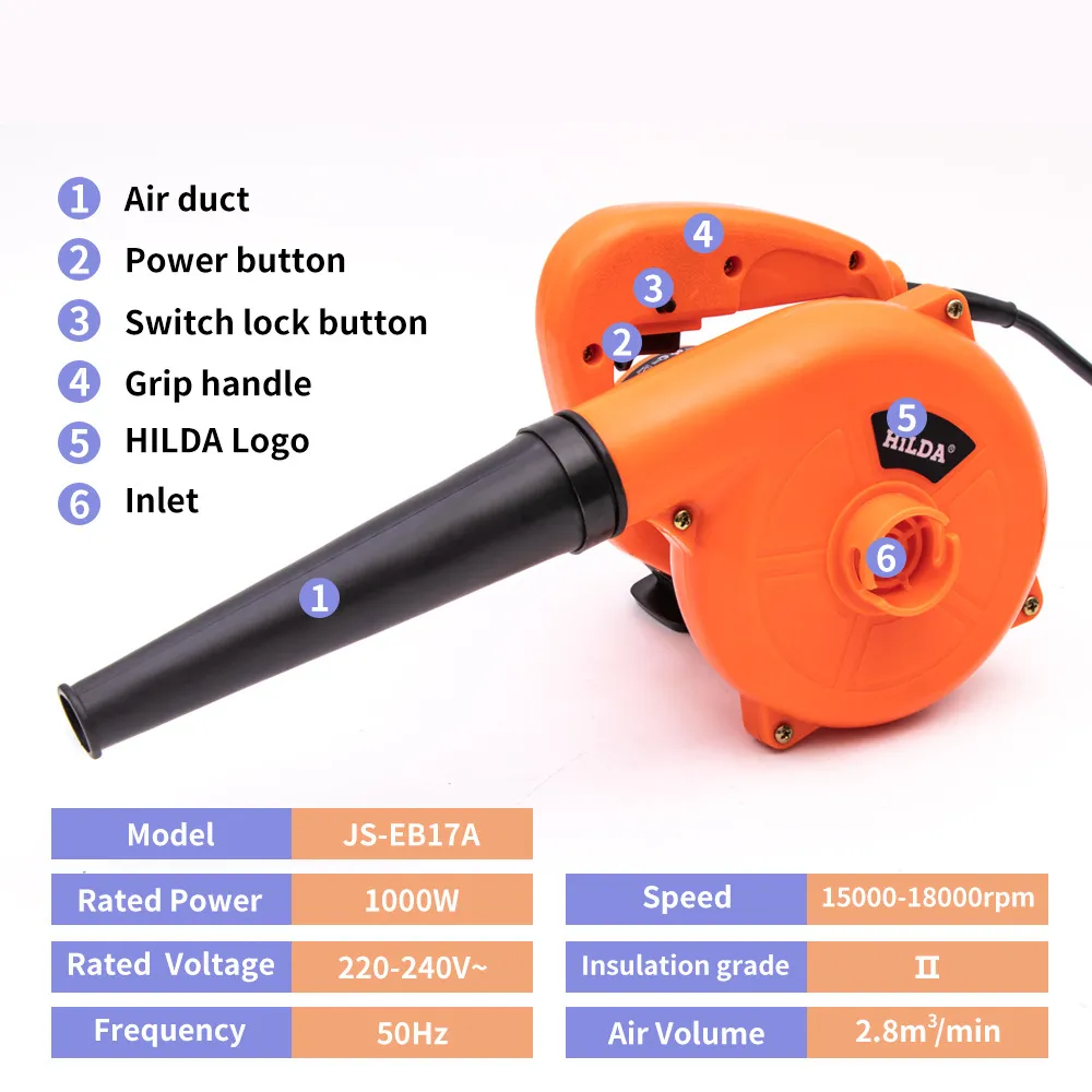 Air Blower 1000w Computer Cleaner Electric Air Blower Pył Cmow Pył Komputer Pył Collector Blue Orange