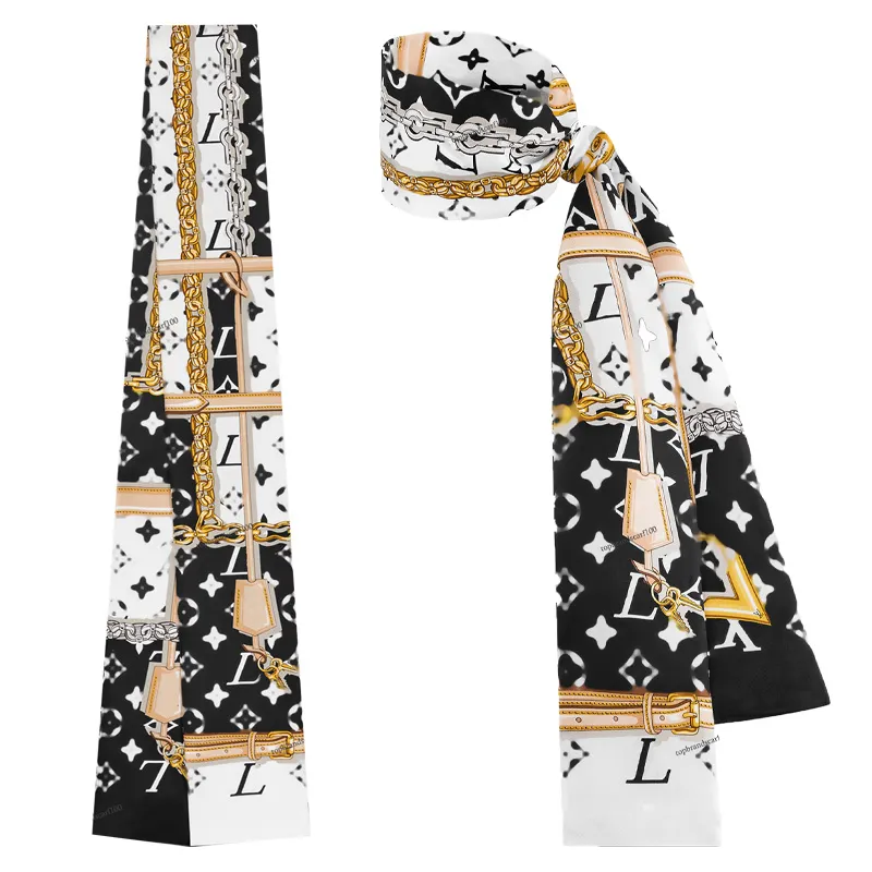 2024 Top Designer Imprimer Foulard en soie Bandeau pour femmes hommes Luxe Mode Long Sac à poignée Foulards Paris Épaule Fourre-tout Bagages Ruban Head Wraps Turban Foulard LLLL M70637