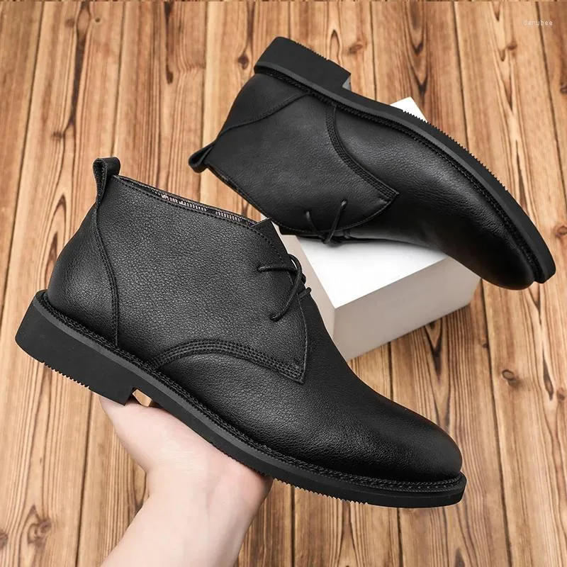 Boots Selling Men's Ankle In Europe America Lace Up High Top Shoes Conference Dress Genuine Leather