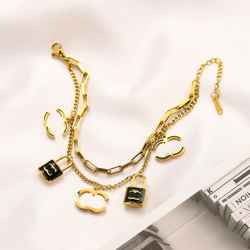 Aço inoxidável pulseiras de luxo boutique preto bloqueio pulseira designer marca caixa de jóias embalagem aniversário viagem presente pulseira correta das mulheres jóias presente