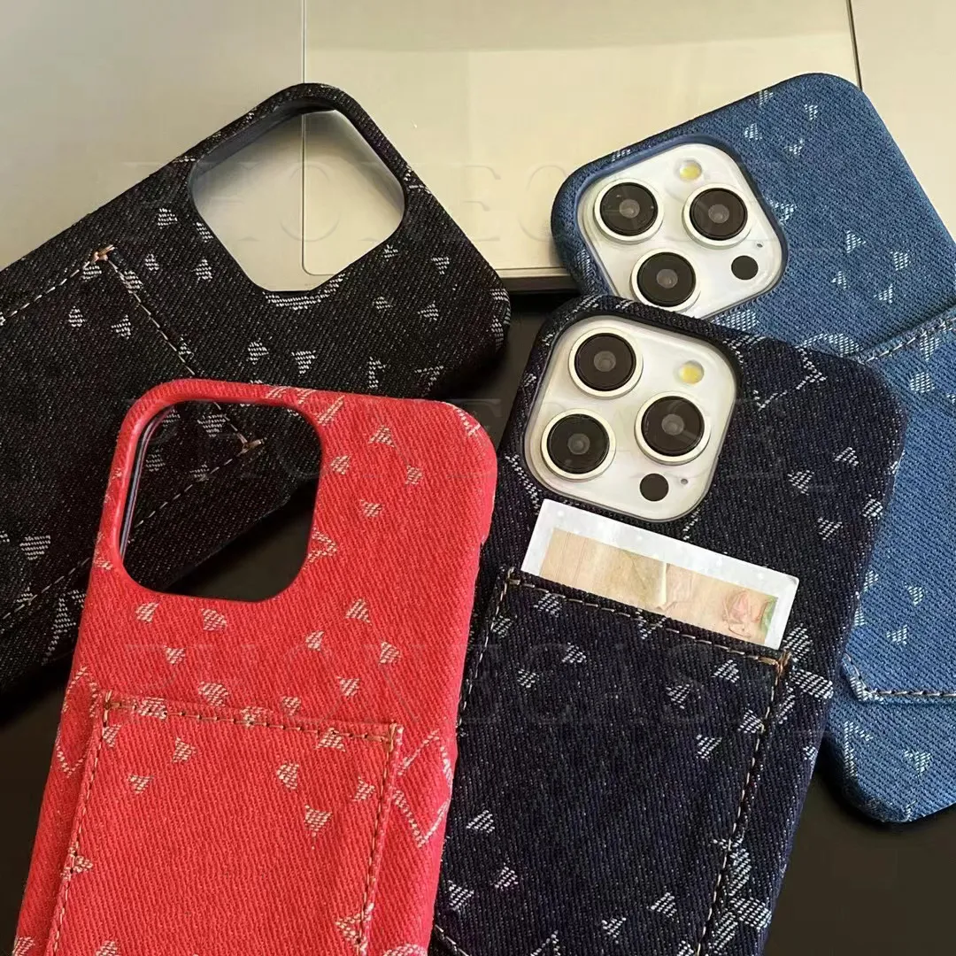 Vackra telefonfodral iPhone 15 14 Pro Max HI Quality Textilkort Purse 18 17 16 15Pro 14pro 13pro 12pro 13 12 Fall med logotypflickor Kvinna XS Red Blue Black