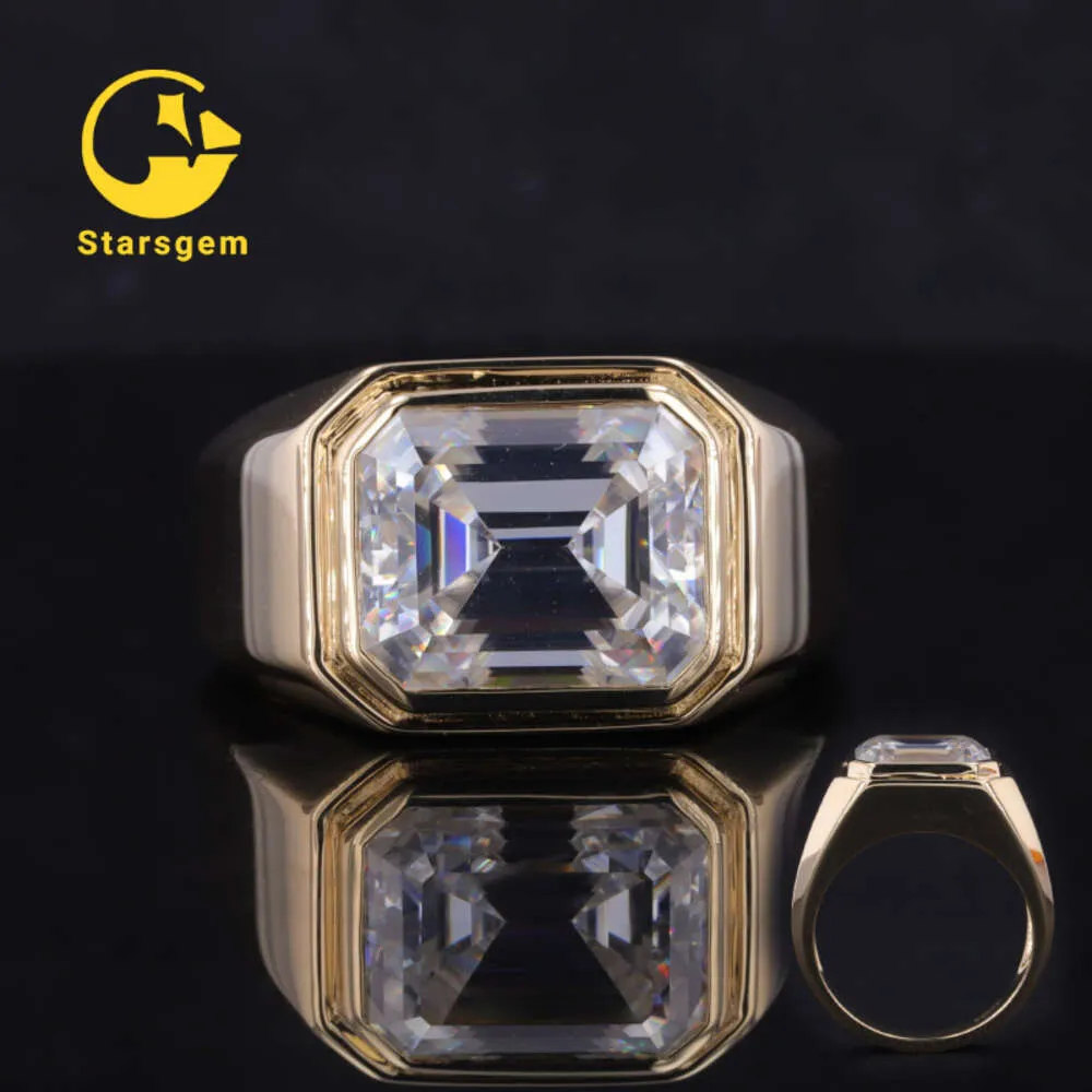 Starsgem 14Kt massief gouden ringen en trouwringen antieke smaragd geslepen mannen Moissanite ring