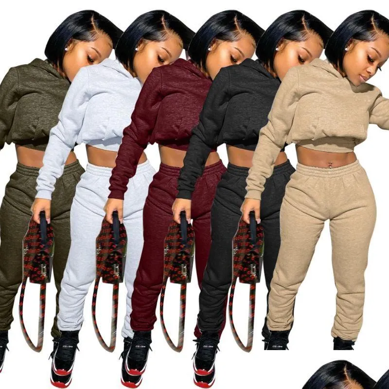 Kadınların Takipleri Sweatpants Womens Joggers Set Düz Logo 2 Parçası Üst Terzyolu Setleri Kadın Ter Pantolon Ho Dhaxn ile İki Jogger Düşüyor