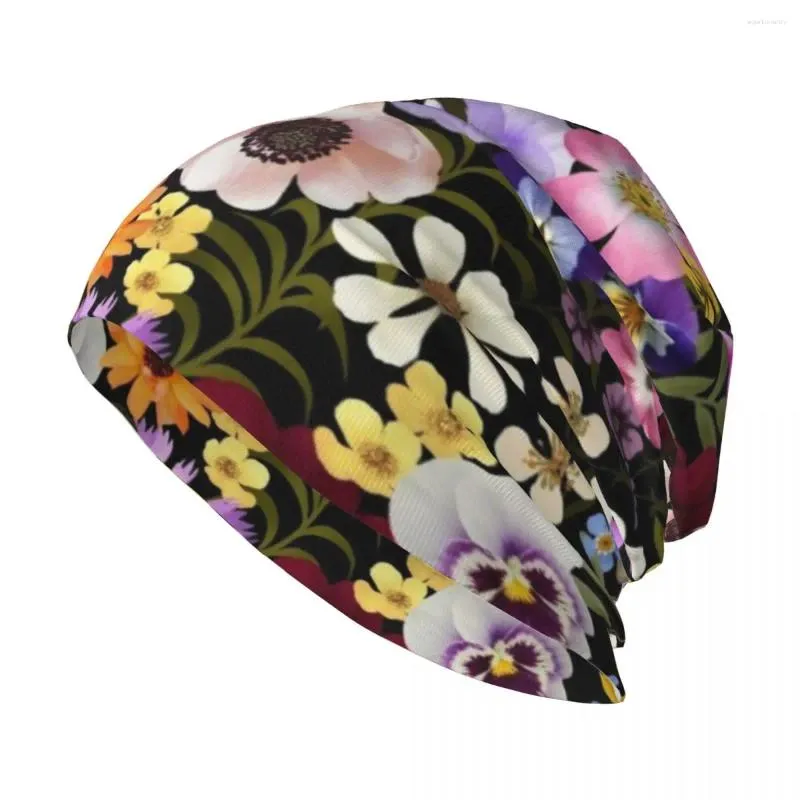 Berets Spring Garden Party Floral -Black dzianin kapelusz luksusowe piam