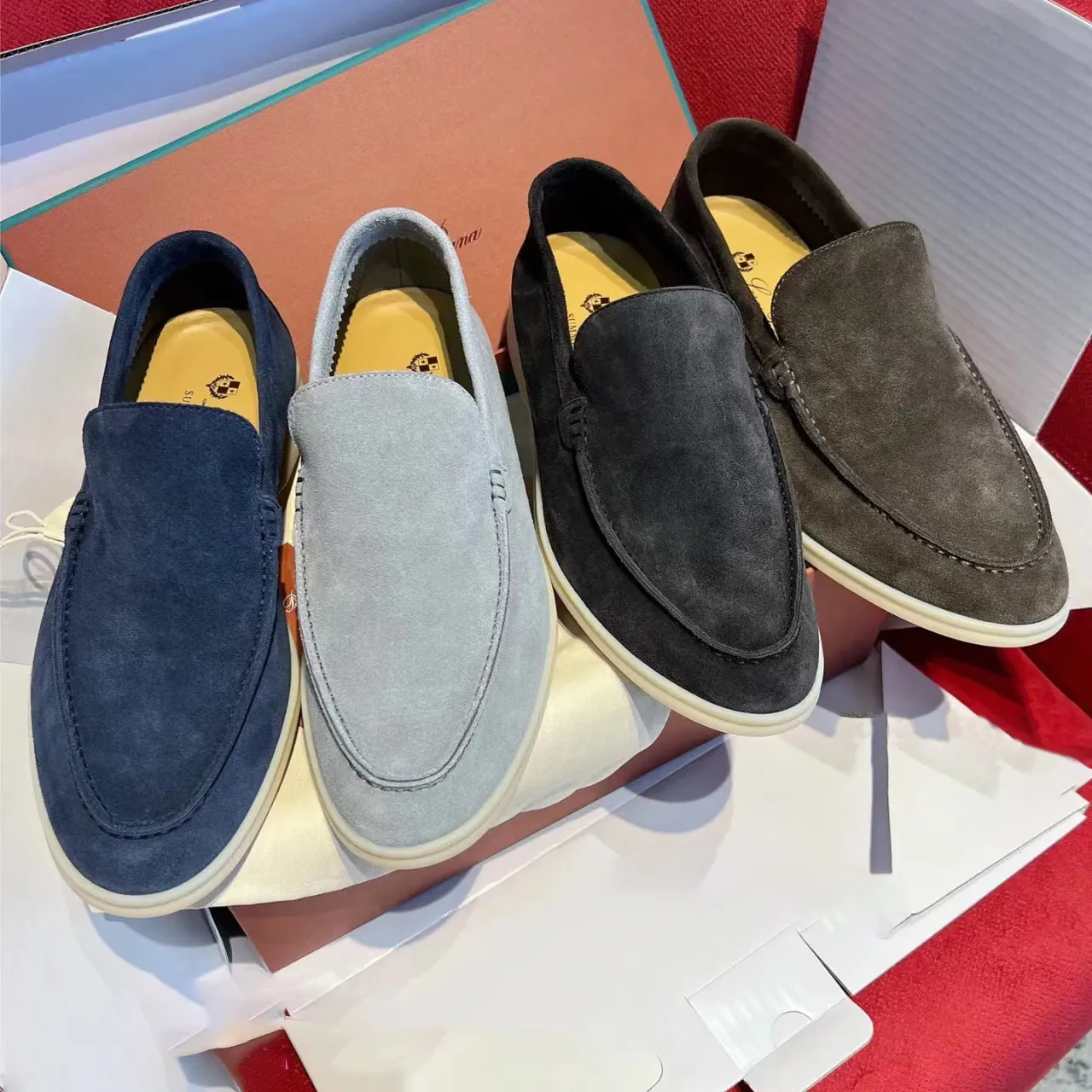 2024 Yeni Yaz Açık Seyahat Sıradan Ayakkabı Yürüyüşü Yürüyüş Ayakkabı Loro Loafer Lüks Tasarımcı Düz ​​Erkekler Piyana Siyah Vintage Elbise Ayakkabıları Tenis Adam Deri Sneaker Boyutu 39-46
