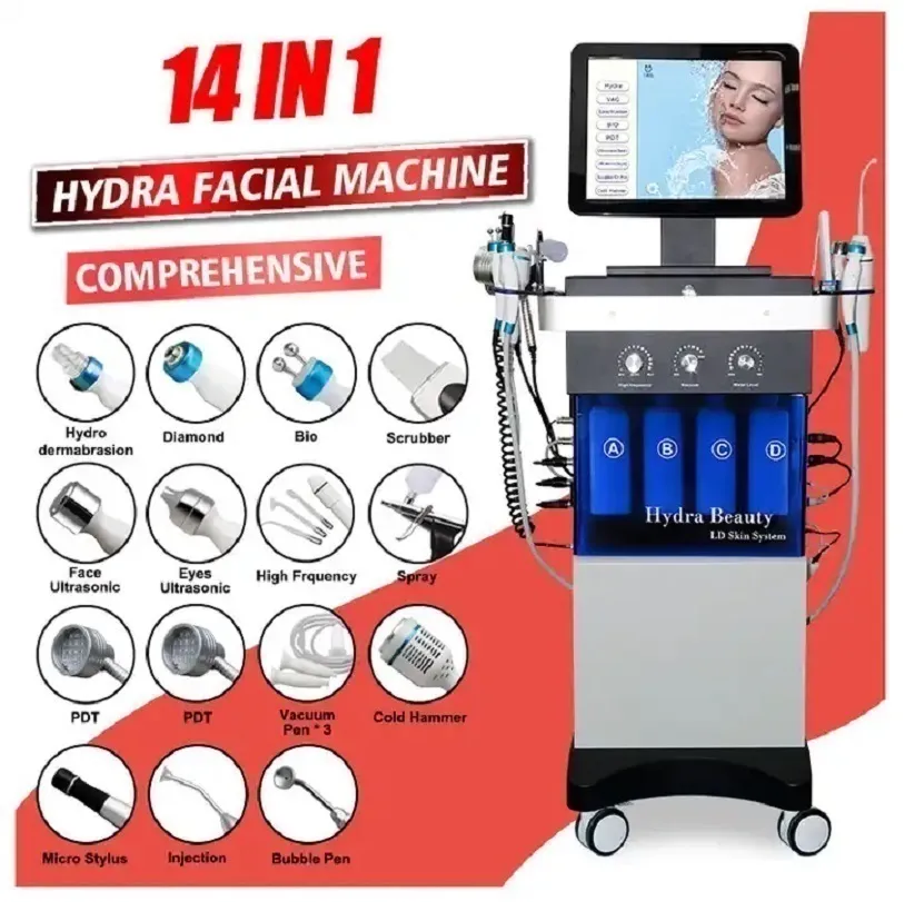 14 inç 1 hidrafasiyal dermabrazyon makinesi biyo yüz kaldırma Hydra cilt gençleştirme mikrodermabrazyon yüz derin temizlik hidra spa ekipmanı