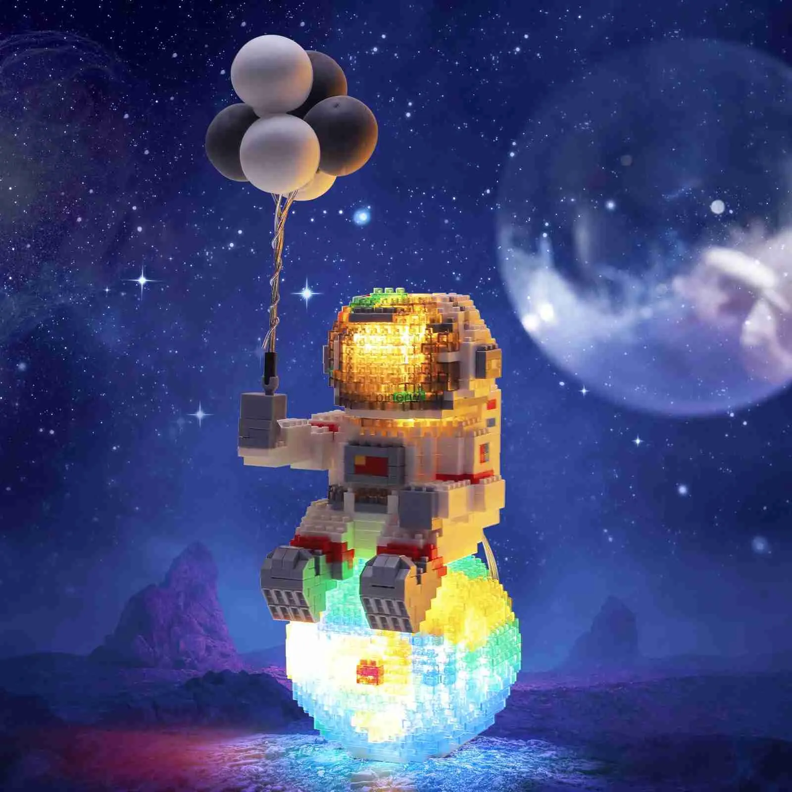 ブロック宇宙飛行士ビルディングブロックは軽いマイクロスペースムーンアースダイヤモンドディーおもちゃレンガコンストラクターおもちゃを友達男の子の女の子ギフト用