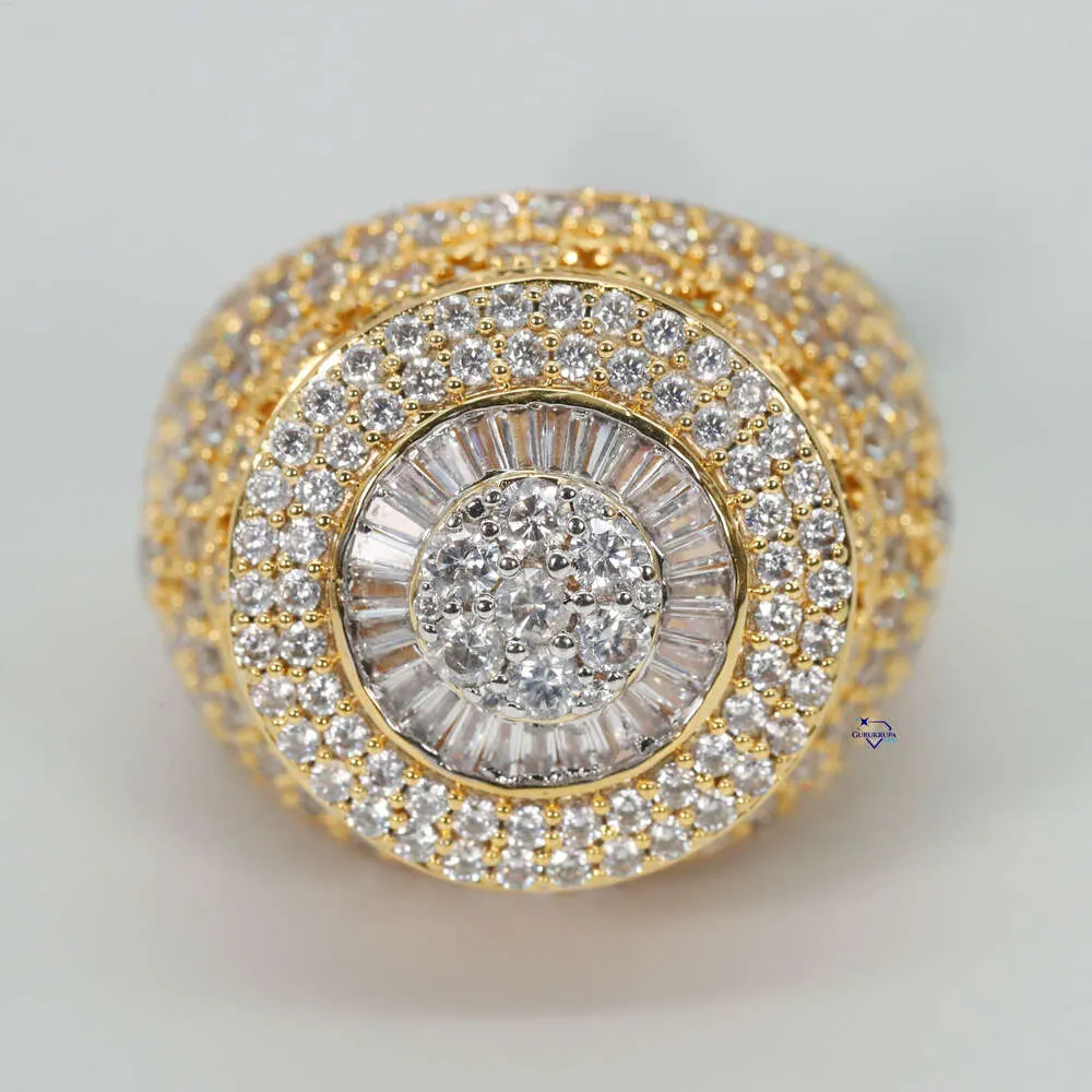 Exclusive Hip Hop Ring for Men in 14 Kt Yellow Gold White Moissanite Round and Baguette Cut Vvs Clarity Gra Certificate