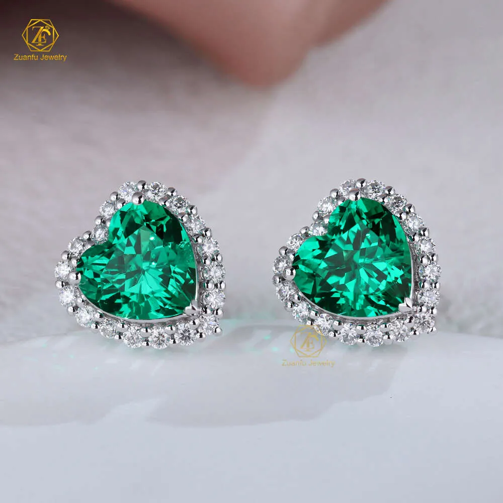 In Stock Hight Quality Sier 9K 10K 14K Solid Gold Screw Back Lab Grown Emerald Earrings For Valentine's Day