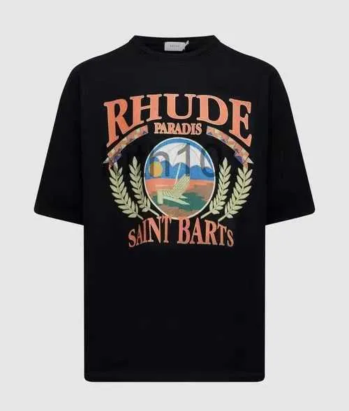 Designer Fashion Clothing Tees Tshirts Rhude Summer Vacation Beach Short Sleeve T-shirt Black Loose Half Cotton Trend Tops Streetwear Hip Hop Aiab