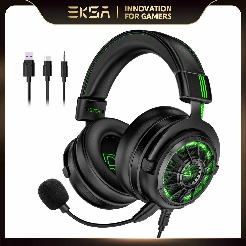Écouteur Eksa Wired Headset Gamer 7.1 Écouteur de jeu Souper / Stéréo pour PC / Xbox / PS4 / PS5 avec CAL CAL MIC USB / TYPE C / 3,5 mm Écouteurs