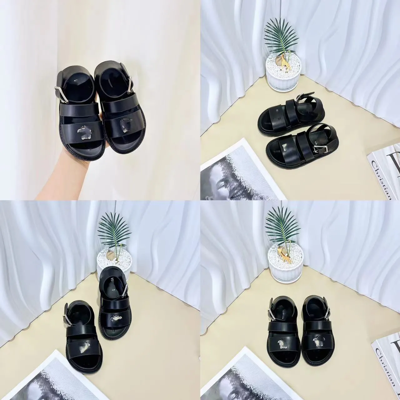 كيد صندل حذاء مصمم صبي أسود منزل شببر أحذية حقيقية جلد مصمم صغير