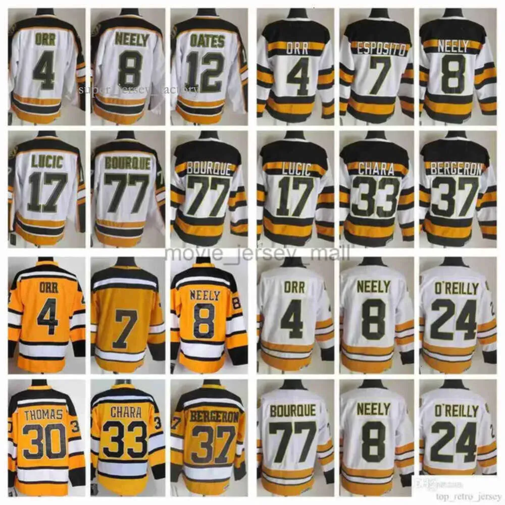 Retro Boston''Bruins''mens Ice Hockey tröjor 37 Patrice Bergeron 16 Sanderson Esposito O'Reilly Oates Bucyk Lucic 4 Orr Neely Thomas 4562 8288