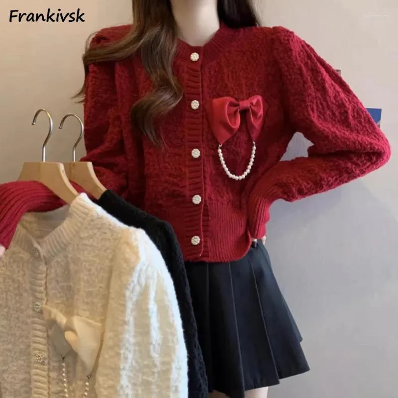 Women's Knits Appliques Cardigan Women Autumn Textured Daily Korean Style Cute Advanced Chic Classic Temperament Tender Prevalent Ins