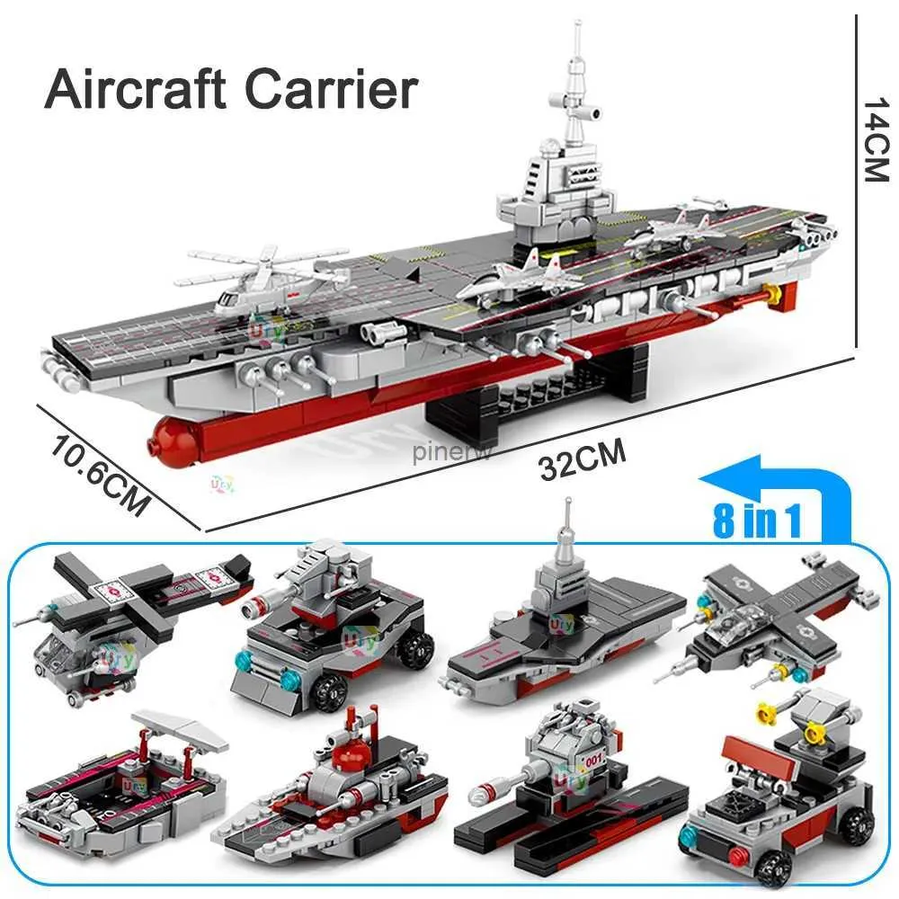 Blocks 562PCS City Series Aircraft Carrier Military Ship 8in1 Birdfarm Models Army Warship Truck Building Blocks DIY Toys for Boys Gift