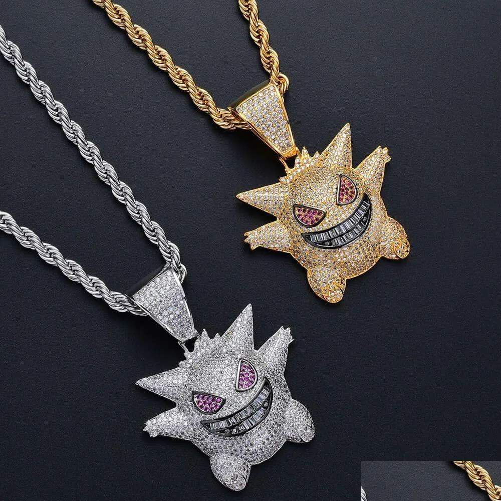 Pendentif Colliers Wg126 gros glacé 18K plaqué or Gengar pendentif collier hommes Collares Hip Hop bijoux livraison directe bijoux Dhp4I