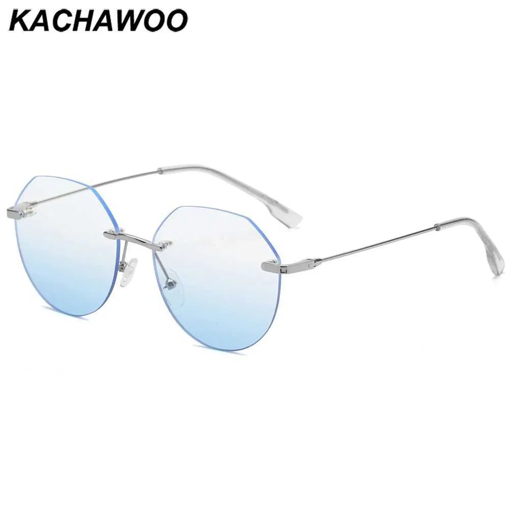 Solglasögon Kachawoo No Frame Fashion Solglasögon för kvinnor Polygon Rimless Sun Glasögon Metall Men Gradient Lens Blue Grey Party Gifts YQ240120