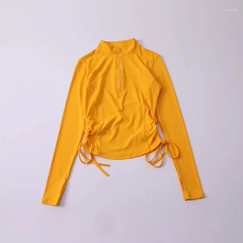 Active Shirts Bright Ginger Yellow Outer Wear Yoga Coat Women Autumn Half Zipper Running Sport Top Slim Non-slip Long Sleeve Fitness Clothes