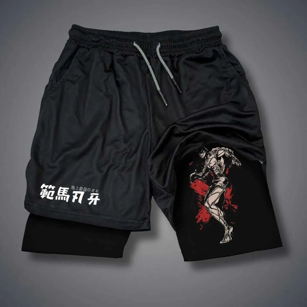 Anime Baki Hanma Shorts Mannen Fitness Gym Shorts Heren Dubbeldeks 2 In 1 Korte Broek Zomer Hardlopen sneldrogend Joggen Sportkleding