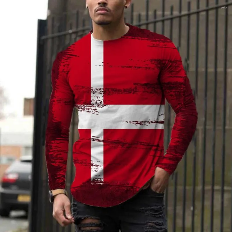 Herren-T-Shirts, schmale Passform, bedruckt, langärmelig, Muskel-Oberteile, lässige T-Shirt-Bluse mit Rundhalsausschnitt, Pullover-T-Shirt in Rot/Blau/Lila/Dunkelgrau