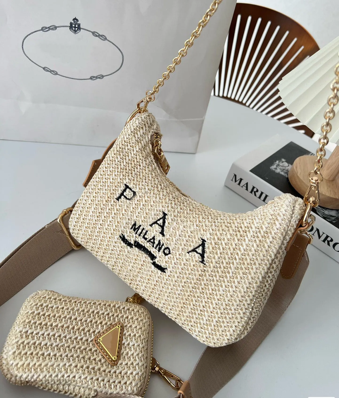 Ladies designer bags Woman Straw Bags Nylon shoulder bags Hobos Handbags underarm bag Chain Purses Designers Cross body Baguettes Lady Small Totes With box