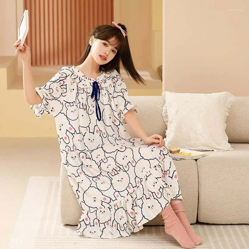 Koszeczka dla kobiet Koszeczka Kobieta Summer Korean Sweet Girl Dressing Drukowanie swobodne koszulki nocne plus rozmiar 4xl bawełniane sukienki nocne