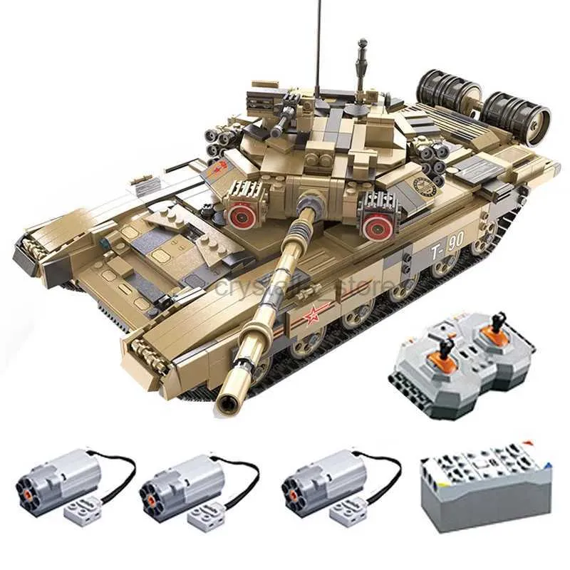 블록 1773 조각 벽돌 기술 RC T-90 주요 전투 탱크 군용 자동차 모델 빌딩 블록 소년 생일 선물 원격 제어 장난감 240120