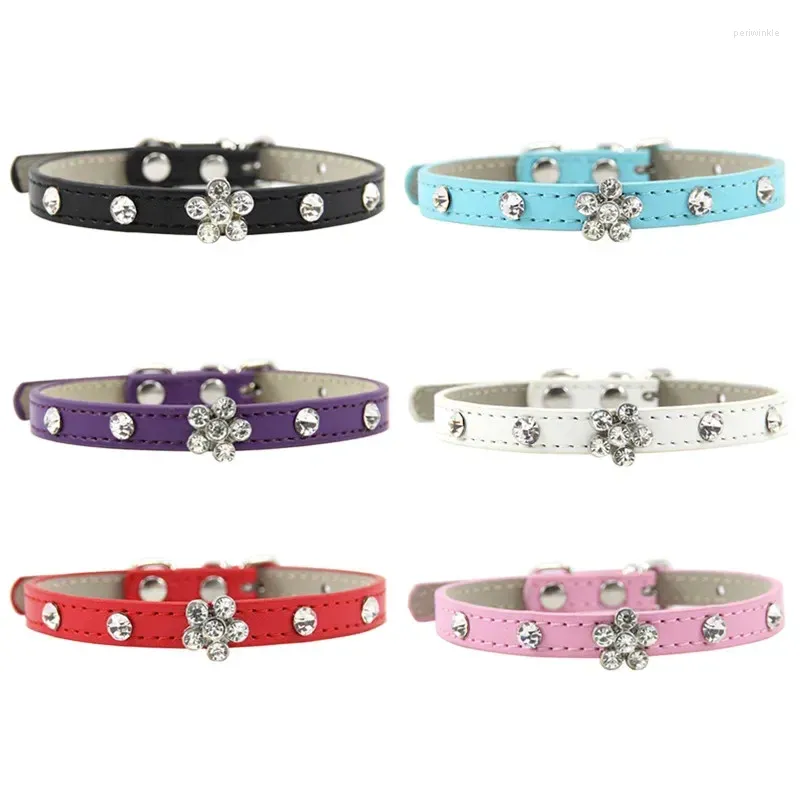 Halsbanden Bling Strass Puppy Kat Verstelbare Lederen Bloem Kitten Halsband voor kleine middelgrote honden Katten Chihuahua