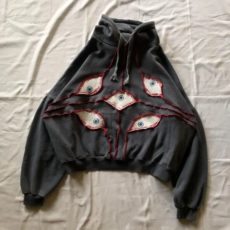 Amerikaanse retro straat Demon Ogen Borduren hoodie voor Mannen Winter y2k Goth punk Harajuku mode oversized sweatshirt 240118